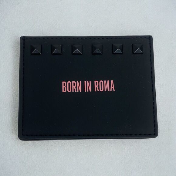 Valentino Rock Stud Cardholder Born In Roma Black & Pink 4”x3” - Picture 1 of 7